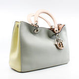 thumbnail Medium Diorissimo In Grey/Yellow/Pink Calfskin Leather Handbag PHW With Strap - L'UXE LINK