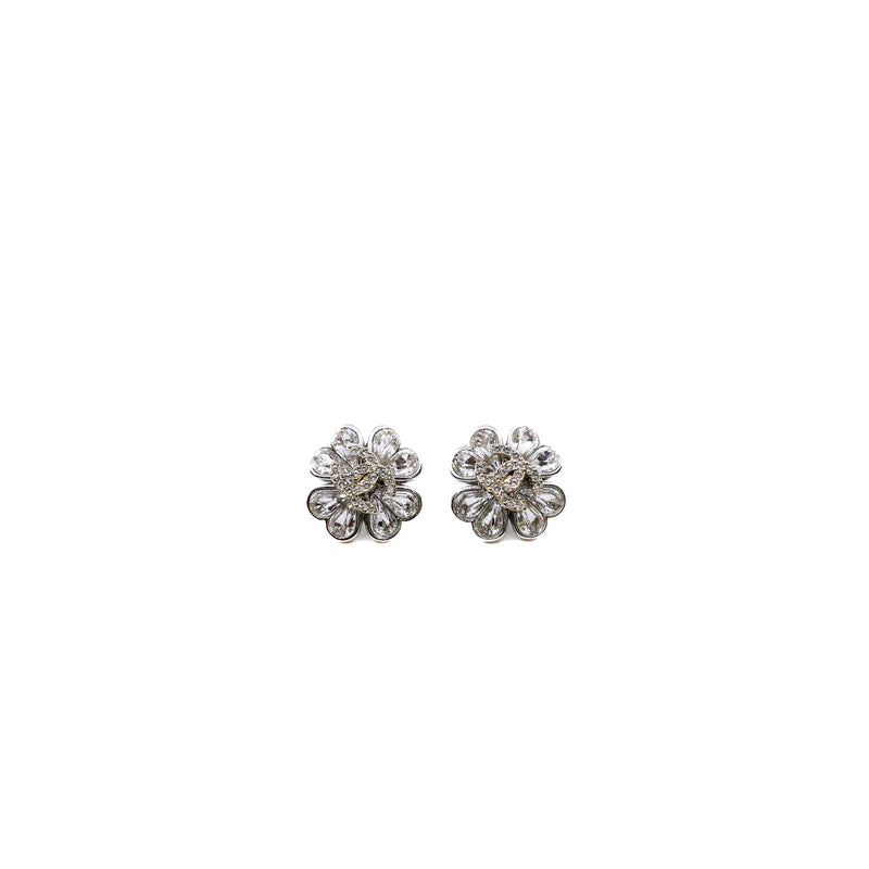cc logo flower crystal earring in phw