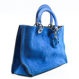 thumbnail Medium Diorissimo In Blue Suede Leather Handbag Blue/PHW With Strap - L'UXE LINK