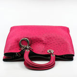 thumbnail Large Ostrich Diorissimo In Fuchsia/Brown Handbag PHW With Strap - L'UXE LINK