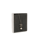 thumbnail long necklace crystal logo pandent with pearl in phw - L'UXE LINK
