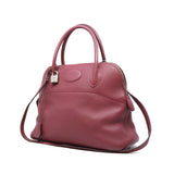 thumbnail Medium Bolide Togo Leather Handbag Dark Purple PHW O Stamp - L'UXE LINK