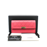 thumbnail Interlocking CC Logo In Pink Calfskin Long Flap Wallet GHW Seri 24 - L'UXE LINK