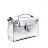 thumbnail Metallic Silver/Blue Grained Calfskin Diorever Squad Flap Bag PHW With Strap - L'UXE LINK