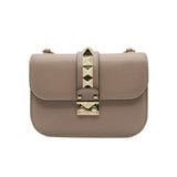 thumbnail Small Rockstud Glam Lock Flap Bag Nude Leather Beige GHW - L'UXE LINK