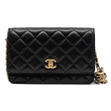 thumbnail Pearl Crush Black Lambskin Leather Wallet On Chain GHW - L'UXE LINK