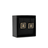 thumbnail small square cc logo earring in leather black ghw 2023 - L'UXE LINK