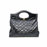 thumbnail Medium 31 Black Shiny Quilted Calfskin Shopping Bag GHW Seri 28 - L'UXE LINK
