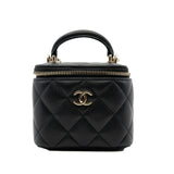 thumbnail Mini Black Lambskin Top Handle Vanity Handbag With Chain LGHW - L'UXE LINK