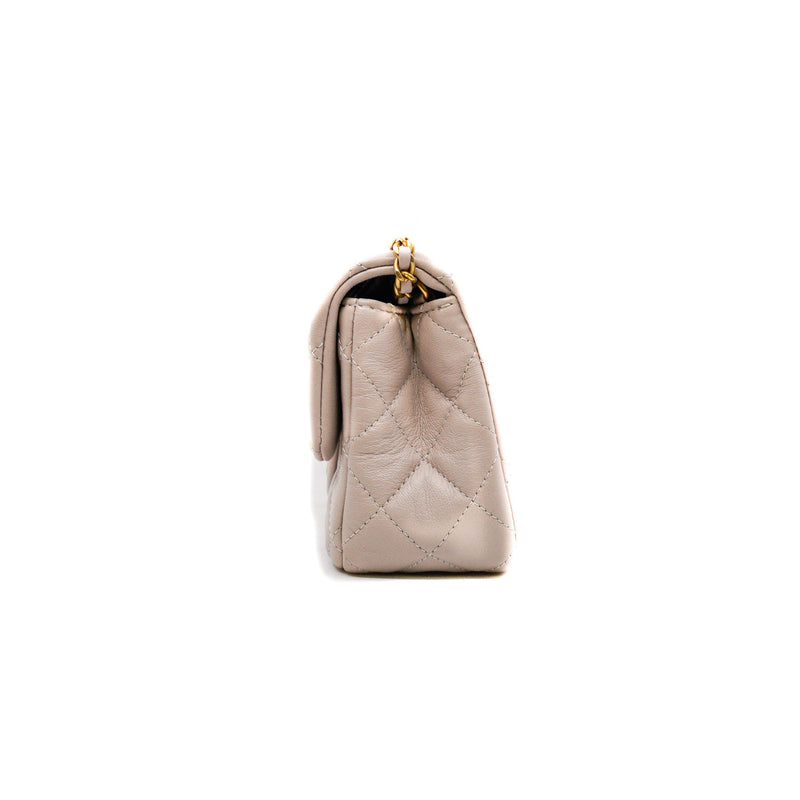 Mini Rectangular Flap Bag Light Grey Lambskin Pearl Crush GHW Seri U37J4xxx