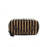 thumbnail Small Black And Beige Raffia Jute Striped Vanity Case With Chain GHW Seri 30 - L'UXE LINK