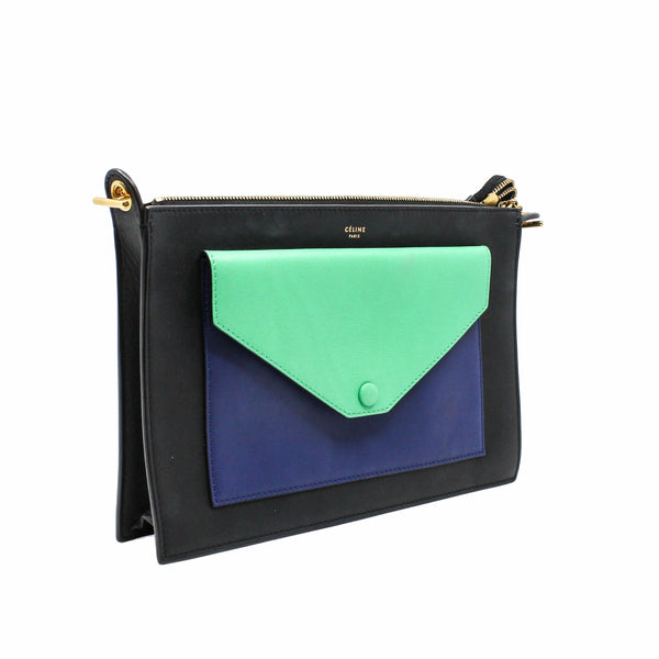 Tri Color Leather  Pocket Chain Shoulder Bag GHW