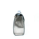 thumbnail Metallic Silver/Blue Grained Calfskin Diorever Squad Flap Bag PHW With Strap - L'UXE LINK
