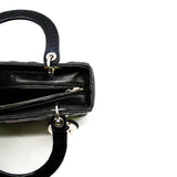 thumbnail medium lady dior in black leather with floral/ccd handle phw