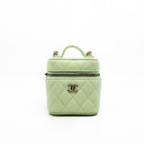 thumbnail Small Green Caviar Leather Quilted Handle With Care Vanity Case GHW With Chain Seri 31 - L'UXE LINK