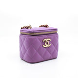 thumbnail Mini Vanity Case In Purple Lambskin Leather With Coco Chain Bag GHW Seri 32 - L'UXE LINK