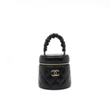 thumbnail Mini Black CC Ruched Top Handle Vanity Case In Shiny Lambskin GHW Seri 32 - L'UXE LINK