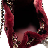 thumbnail Mini Drawstring Bucket Bag Burgundy Velvet And Crystal Studded Pearl GHW Seri 30 - L'UXE LINK