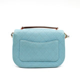 thumbnail Medium Thread Around Light Blue Grained Calfskin Quilted Cuba Top Handle Flap Bag GHW Seri 23 - L'UXE LINK