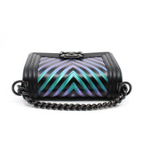 thumbnail Small Leboy In Black/Iridescent Chevron Embossed Calfskin Flap Bag PHW Seri 24 - L'UXE LINK