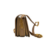 thumbnail Mini Beige Shiny Calfskin Quilted Messenger Flap Bag GHW - L'UXE LINK