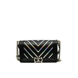 thumbnail Medium Leboy Iridescent/Black Lambskin/PVC Chevron Flap Bag PHW Seri 24 - L'UXE LINK