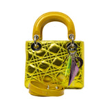 thumbnail Limited Edition Mini Lady Dior In Neon Yellow/Gold Leather Handbag PHW With Strap - L'UXE LINK