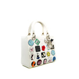 thumbnail Medium Lady Dior In White Patch Embellished Leather Handbag PHW (No Strap)