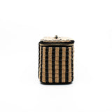 thumbnail Small Black And Beige Raffia Jute Striped Vanity Case With Chain GHW Seri 30 - L'UXE LINK