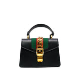 thumbnail Mini Sylvie Black Leather Top Handle Bag Ghw with Strap - L'UXE LINK