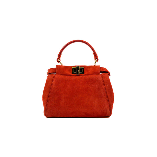 Mini Peekaboo In Red Suede Leather GHW With Strap