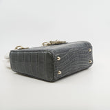 thumbnail Mini Lady Dior In Grey Alligator Leather Handbag Crystal Hardware With Chain - L'UXE LINK
