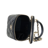 thumbnail Mini Black Lambskin Top Handle Vanity Handbag With Chain LGHW - L'UXE LINK