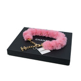 thumbnail 24C Pink Faux Fur With Lacquered Gold Metal CC Necklace - L'UXE LINK