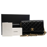 thumbnail Pearl Crush Black Lambskin Leather Wallet On Chain GHW - L'UXE LINK