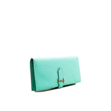 thumbnail Bearn Soufflet Long Wallet 6U Vert D'eau In Chevre Leather PHW Stamp A - L'UXE LINK