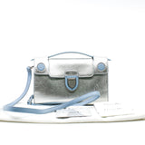 thumbnail Metallic Silver/Blue Grained Calfskin Diorever Squad Flap Bag PHW With Strap - L'UXE LINK