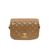thumbnail Mini Beige Shiny Calfskin Quilted Messenger Flap Bag GHW - L'UXE LINK