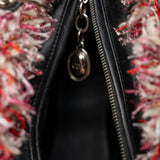 thumbnail Medium Lady Dior In Pink/Black/Multicolor Tweed Fringe Cannage Embroidered Handbag PHW With Strap - L'UXE LINK