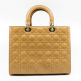 thumbnail Large Cannage Lady Dior In Dark Beige Patent Leather Handbag GHW With Strap - L'UXE LINK