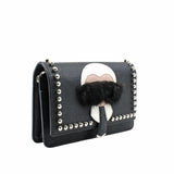 thumbnail Karlito Wallet On Chain Bag Leather With Fur Black PHW - L'UXE LINK