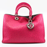 thumbnail Large Ostrich Diorissimo In Fuchsia/Brown Handbag PHW With Strap - L'UXE LINK