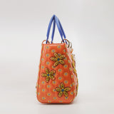 thumbnail Medium Christian Dior x Jamilla Okubo In Orange/Blue Leather Lady Dior Bag GHW With Strap - L'UXE LINK