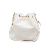 thumbnail CC Drawstring In White Calfskin Quilted Bucket Bag GHW Seri 27 - L'UXE LINK