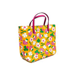 thumbnail small tote in pink mushroom and green flowers GHW