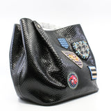 thumbnail Black Python Leather Diorific Sequin Embroidered Patch Bucket Handbag GHW - L'UXE LINK