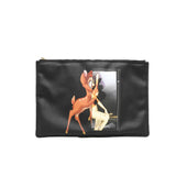 thumbnail Bambi Print Black Medium Textured Coated Canvas Cosmetic Pouch GHW - L'UXE LINK