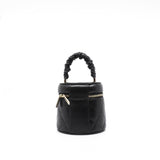 thumbnail Mini Black CC Ruched Top Handle Vanity Case In Shiny Lambskin GHW Seri 32 - L'UXE LINK
