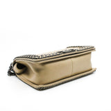 thumbnail Old Medium Leboy In Beige Calfskin Leather Chained Flap Bag PHW Seri 21 - L'UXE LINK