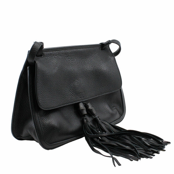 Bamboo Daily Tassel Shoulder Bag Leather Black